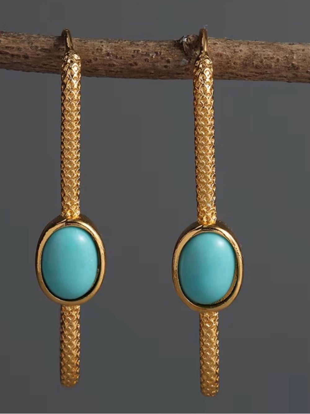 Gold and Turquoise Oblong Hoop Earrings